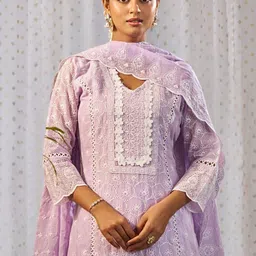 Indo Era Women Ethnic Motifs Embroidered Regular Chikankari Pure Cotton Kurta with Trousers & With Dupatta-picture-37