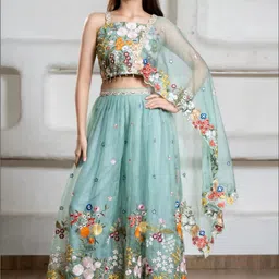 Lagorii Girls Floral Embroidered Regular Thread Work Top with Palazzos & With Dupatta image 3