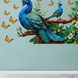 Decor Villa Multicolor Peacocks On Trees With Butterflies Wall Sticker-image-37