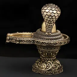 Exotic India Gold-Toned Shivalinga with Protecting Naag Brass Idol Showpiece-image-35