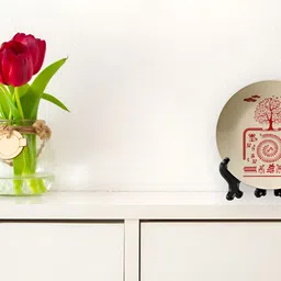 THE QUIRKY HOME White & Red Abstract Printed Ceramic Wall Plates image 3