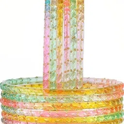 Shasmi Set Of 12 Multi Glass Artificial Stones & Beads Bangle image 1