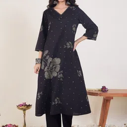 Indo Era Floral Printed Pure Cotton Kurta With Trouser image 2