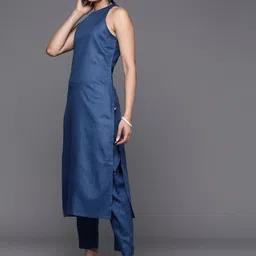 KALINI Sleeveless Pure Cotton Kurta & Trousers With Dupatta image 2