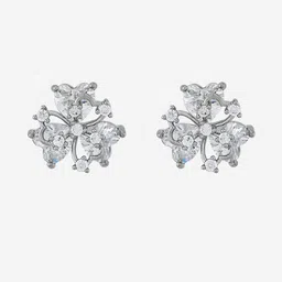 Kushal's Fashion Jewellery Rhodium-Plated Heart Shaped Zircon Studded Studs Earrings-image-29
