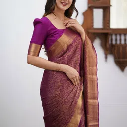 CANIZZARO Woven Design Zari Silk Blend Banarasi Saree image 3