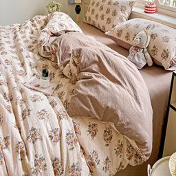 JC HOME Brown & Grey Floral Polycotton 4 Piece Double Extra Large Regular Bedding Set image 2