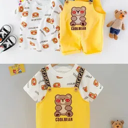 Bold N Elegant Infants Bear Printed Short Dungaree With T-Shirt image 2