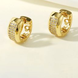 MYKI Stainless Steel Gold-Plated Cubic Zirconia Studded Circular Hoop Earrings-picture-3