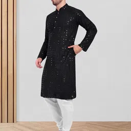 Excent Embroidered Mandarin Collar Straight Sequinned Kurta image 2