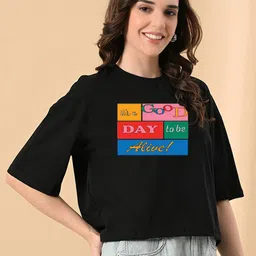 OWL MINK Women Printed Pure Cotton Applique T-shirt-image-61