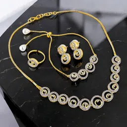 LUCKY JEWELLERY 18K Gold-Plated American Diamond Stone-Studded Jewellery Set image 2