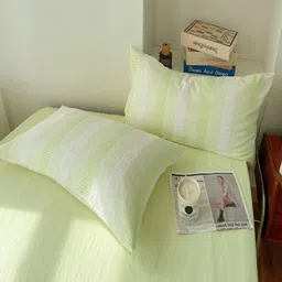 JC HOME Green & White 4 Pieces Striped Double Queen Bedding Set image 5