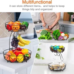 e c creation 2Tier Fruit Basket with Bnana Hanger With Double Banana Hanger Steel Fruit & Vegetable Basket image 4