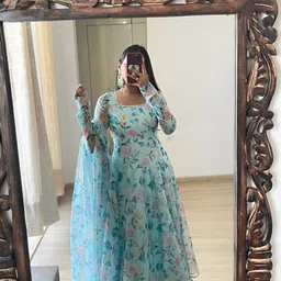 dri enterprise Floral Print Georgette Stitched Anarkali Gown image 4