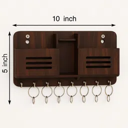 divinecrafted Wall Mounted Multipurpose Organizer | Key & Mobile Holder for Home Wood Key Holder image 2