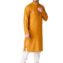 TABARD Men Yellow Thread Work Pathani Kurta image 2