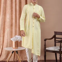 Freehand by The Indian Garage Co Men Yellow Solid Straight Kurta image 5
