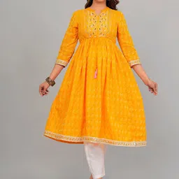 SGRF Women Flared Sleeves Mirror Work Maternity Anarkali Kurta image 5