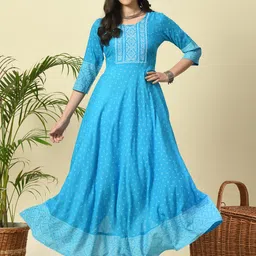 GLOWWORLD Floral Printed Round Neck A-Line Kurta image 5