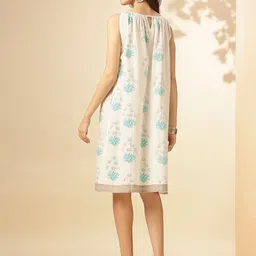 KALINI Floral Printed Tie-Up Neck Sleeveless Cotton A-Line Dress image 5
