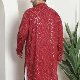 SOJANYA PLUS PLus Size Ethnic Motifs Embroidered Band Collar Long Sleeves Straight Kurta image 5