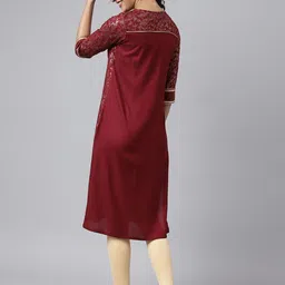 AURELIA Women Maroon Ethnic Motifs Printed Kurta image 5