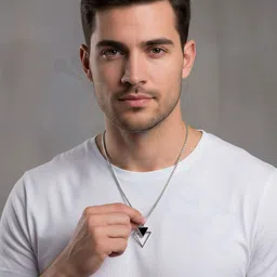 gift nest Black Triangle Arrow Silver Pendant Locket With Chain For Boys And Men Gold-plated Stainless Steel, Silver Pendant image 4