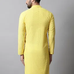 Jompers Men Yellow Thread Work Floral Kurta image 3