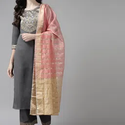 Indo Era Women Grey Yoke Design Regular Kurta with Palazzos & Dupatta image 5