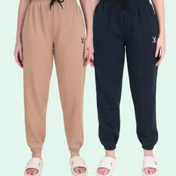 gaa Pack of 2 Women Solid Beige, Dark Blue Track Pants-picture-44