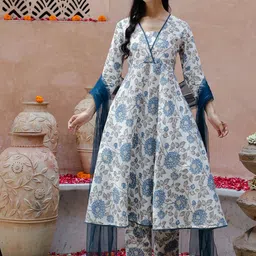 Sangria Floral Printed Kurta With Trousers & Dupatta image 5