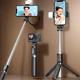 GUGGU Adjustable (Tripod) and (Selfie Stick) with Bluetooth Connectivity AW408 Tripod image 1