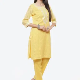 Biba Women Yellow Floral Embroidered Kurta with Salwar & Dupatta image 2