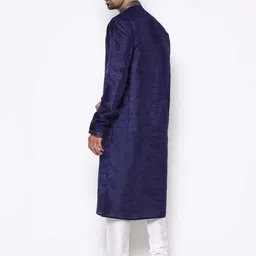 COCOI LIFESTYLE Men Navy Blue Dupion Silk Kurta with Pyjamas image 5