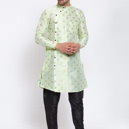 KLOTTHE Men Green Geometric Woven Design Kurta image 2