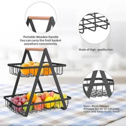 go hooked 2Tier Multipurpose Storage Fruit Basket for Shelf Dining Table Room Desk Iron Fruit & Vegetable Basket image 3