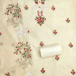 LeeliPeeri Designer Embroidered Thread Work Chanderi Cotton Unstitched Dress Material image 2