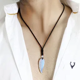 Nirvana Stainless Steel Opal Carved Feather Shaped Ethiopian Angel Wing Rope Pendant-picture-34