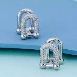 Kushal's Fashion Jewellery Rhodium-Plated Zircon Studded Party Spherical Hoop Earrings-picture-11