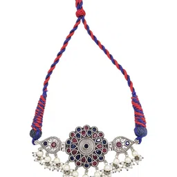 NAMAN ARTS Silver-Plated Artificial Stones Studded & Beaded Oxidised Jewellery Set image 2