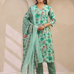 Anouk Rustic Women Floral Printed Cotton Kurta with Trousers & Dupatta-picture-49