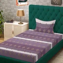 Myntra Elegant Homes Purple & White Ethnic Motifs 300 TC Single Bedsheet Set-2.25m X 1.50m-picture-32