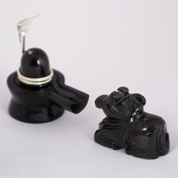 Exotic India Black 2 Pcs Religious Idol Shivalinga & Nandi With Sheshnaag Showpieces-picture-8