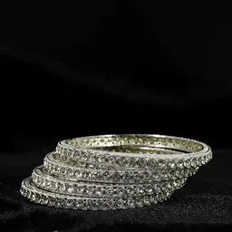 zulka Set of 4 Traditional Golden Metal Bangles Kadawith Zircon Stone-picture-31