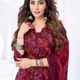 Simmu Women Ethnic Motifs Printed Regular Pure Cotton Kurta with Trousers & With Dupatta image 4