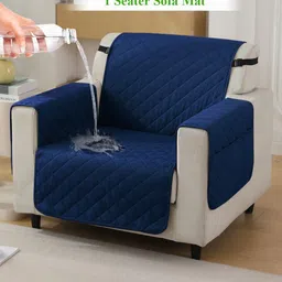HOKIPO Navy Blue Quilted 1 Seater Sofa Cover With Arms-image-73