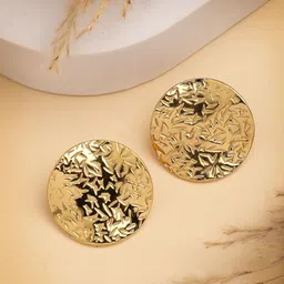 DressBerry Gold-Plated textured Circular Shaped Studs Earrings-picture-10