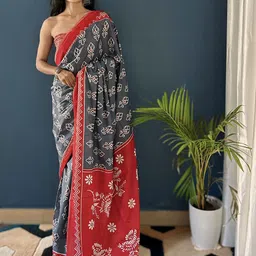 HERE&NOW Ethnic Motifs Printed Pure Cotton Bagru Saree image 3