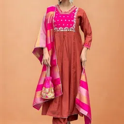 CREEPER Women Embroidered Panelled Kurta with Trousers & With Dupatta-picture-18